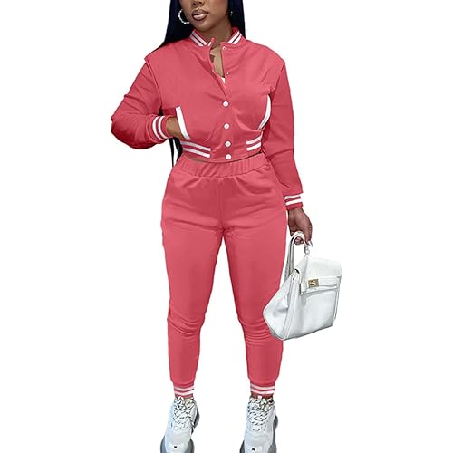 Women's Varsity Outfits Baseball Jackets 2 Piece Suit Long Sleeve Sweatsuits Set