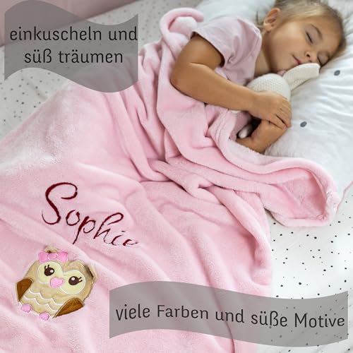 Wuff-Dogsworld Kuschlige Babydecke SUPER FLAUSCHIG Bestickt mit Namen und Datum Viele Farben zur Geburt für Jungen & Mädchen, Personalisierte Geschenke Baby, Babydecke personalisiert