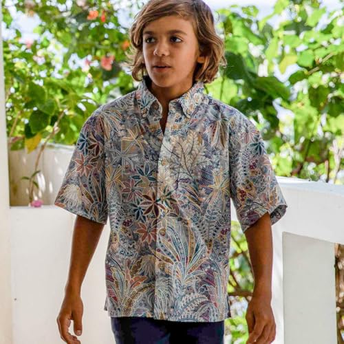 Parent-Children Hawaiian Shirt 100 Cotton Tropical Palm Tree Kids' Short-Sleeve Aloha Button-Down Shirts2