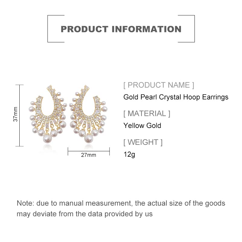 14K Gold Hoop Earrings,Freshwater White Pearl & Crystal Tassel Design with Moissanite,Ideal Gift for Mom, Girlfriend, Wife, Fashionable Pearl Jewelry2