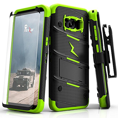 Samsung Galaxy S8 Case, Zizo [Bolt Series] w/ [Galaxy S8 Screen Protector] Kickstand [12 ft. Military Grade Drop Tested] Holster Belt Clip - Galaxy S8 Black/Neon Green