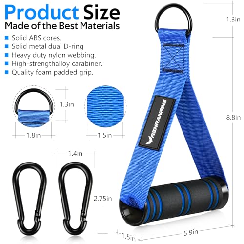 Image of RENRANRING Gym Exercise Handles, Replacement Handle Attachments for Cable Machine Pulleys, Resistance Band and Strength Trainer, Pull Down Workout Accessories, Home Gym Add On Equipment (Blue)