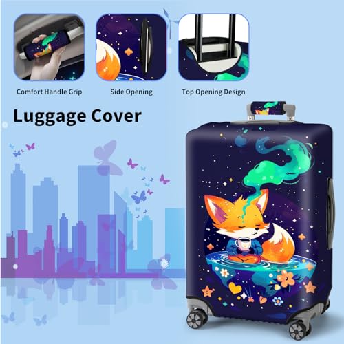 Luggage Cover with Luggage Handle Wrap,Suitcase Cover Washable Anti-scratch Elastic Zipper Baggage Protector Case Fits 25-28 inch,Cute Fox3