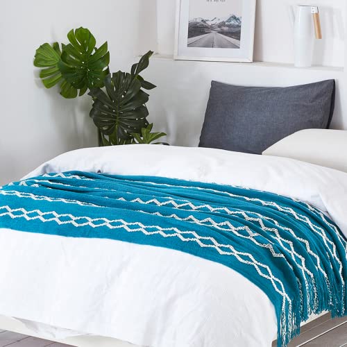 Bourina Fluffy Chenille Knitted Fringe Throw Blanket Lightweight Soft Cozy For Bed Sofa Chair Throw Blankets, Teal 50" X 60"… #TOP3
