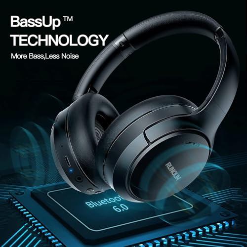 Image of RUNOLIM Hybrid Active Noise Cancelling Headphones, Wireless Over Ear Bluetooth Headphones with Microphone, 100H Playtime, Foldable Headphone with HiFi Audio, Deep Bass for Home Travel Office
