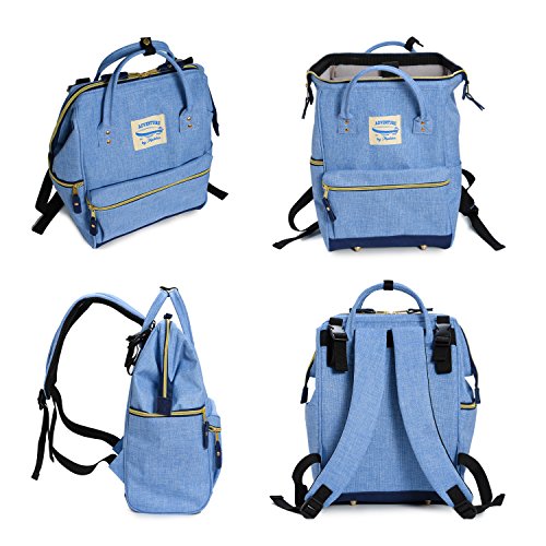 Wide Open Designer Baby Diaper Backpack by Moskka–Nappy Tote Bag w/Stroller Straps, Changing Pad & Insulated Pocket for Girl & Boy - Blue - Thumbnail 6