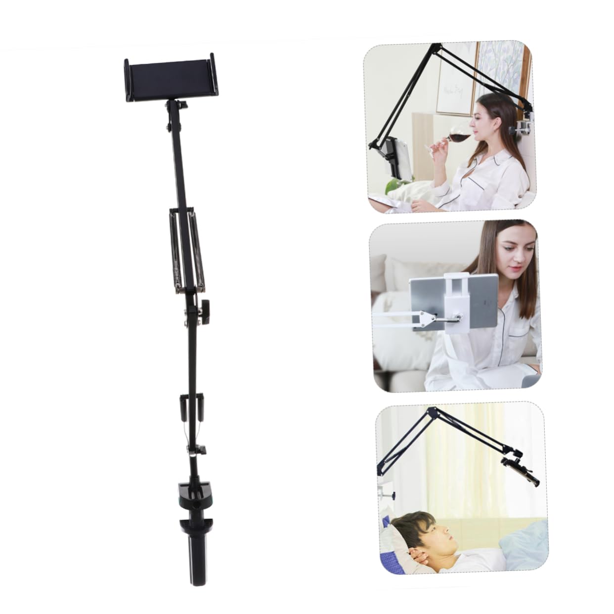 Supporto per Tablet e Telefono da Scrivania Clip, Ferro e Plastico Nero, Facile da Installare per Uso Quotidiano