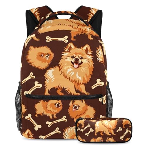 Sac à dos motif Poméranie marron pour soulager le dos des élèves
