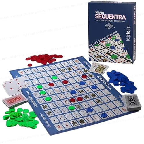 Image of Sequentra Board Game - Classic Strategy Card, Educational Family Fun, Includes Colored Tokens for Kids & Adults 2-6 Players