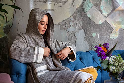 Byhiera Handmade Robe | Hooded | 100% Natural Turkish Cotton | Bathrobe, Housecoat, Cover Up Dress, House Robe, Beach Dress, Spa Robe, Turkish Robe, Maternity Dress | Heritage Coll. (Latte, S-M) #TOP3