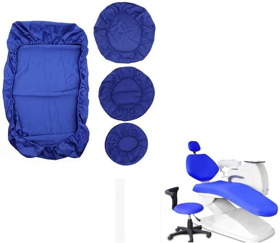 4Pcs/Set - Protective Full Dental Chair Cover Advanced Milk Silk - Dental PU Leather Unit Dental Chair Seat Cover Chair Cover Elastic Waterproof Protective Case Protector(Color:Blue)