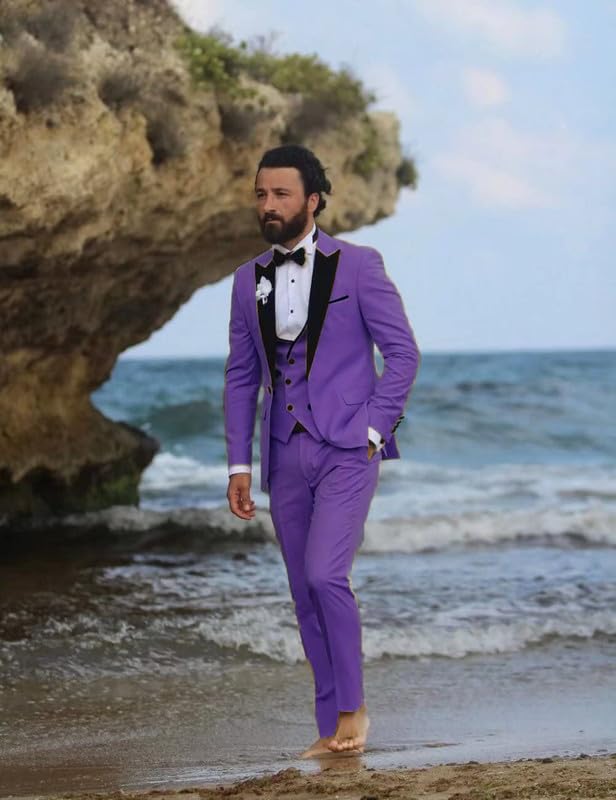 Prom Suits for Men 2026 Slim Fit Formal Suits for Men Velvet Lapel Wedding Dress Jacket Set STXZ0042