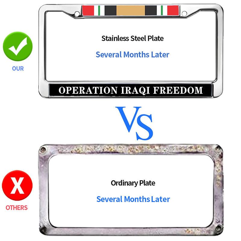 Image of Iraqi War Veteran License Plate Frame Chrome US Military Veteran Scratch-Resistant License Plate Frame