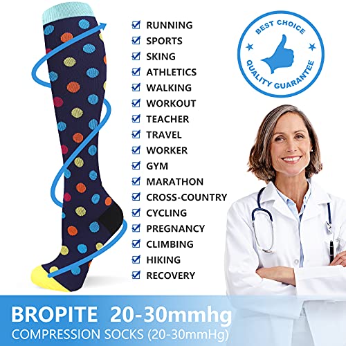 Image of Bropite Compression Socks for Women & Men Circulation- 6 Pairs Compression Socks 20-30 mmhg-Best for Running,Medical,Nurse,Travel