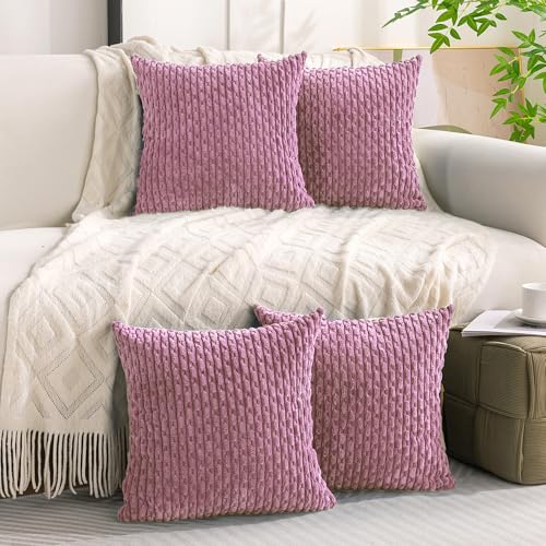 Set of 4 Pink Decorative Throw Pillow Covers 20x20 Inch Corduroy Pillow Covers for Bed Couch Sofa Living Room Soft Square Cushion Cases