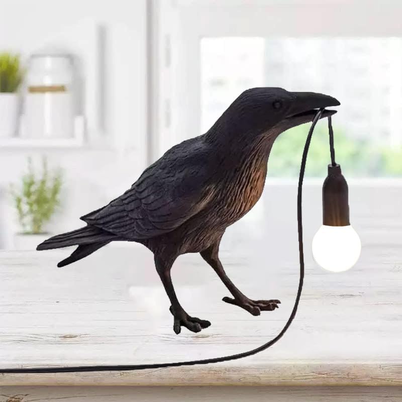 Miniatura 1 de Raven - Lámpara de mesa - Lámpara de escritorio de cuervo - Lámpara vintage de pájaro de resina - Luz de mesa de pájaros para sala de estar, mesita