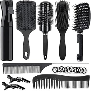 9PCS Detangling Hair Brush Set Round Brush and Paddle Hair Brush Great On Wet Long Thick Hair, Detangling Brush and Spray Bottle for Wavy Curly Hair, Meet Your Family's Daily Hair Care Needs