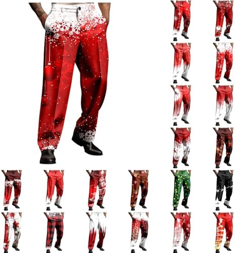 Christmas Dress Pants for Men Flat Front Festive Holiday Trousers Ugly Xmas Funny Reindeer Snowflake Print Suit Pants