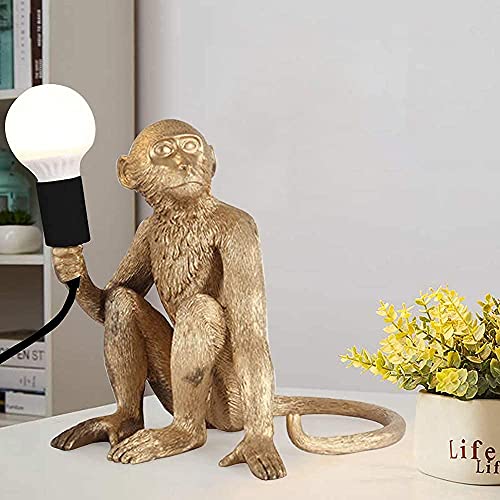 Loyalheartdy Modern Table Light Monkey Desk Lamp Resin Sitting Monkey Lighting Fixture For Living Room, Bedroom, Office, College Dorm Decoration (Gold, Table Lamp) #TOP4