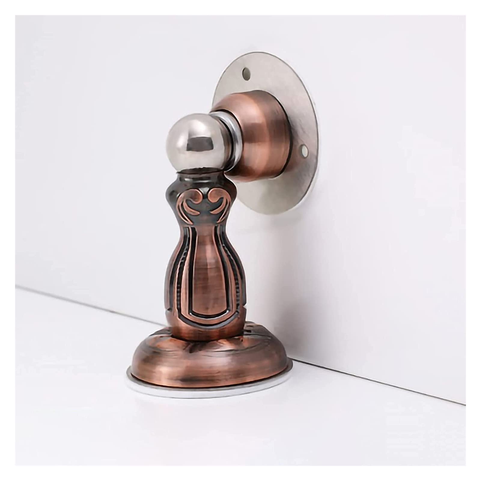 Door Stopper, Brushed Stainless Steel Wall Protector Hidden Catch Floor Nail-Free Doorstop Stable and Firm(Red Bronze)