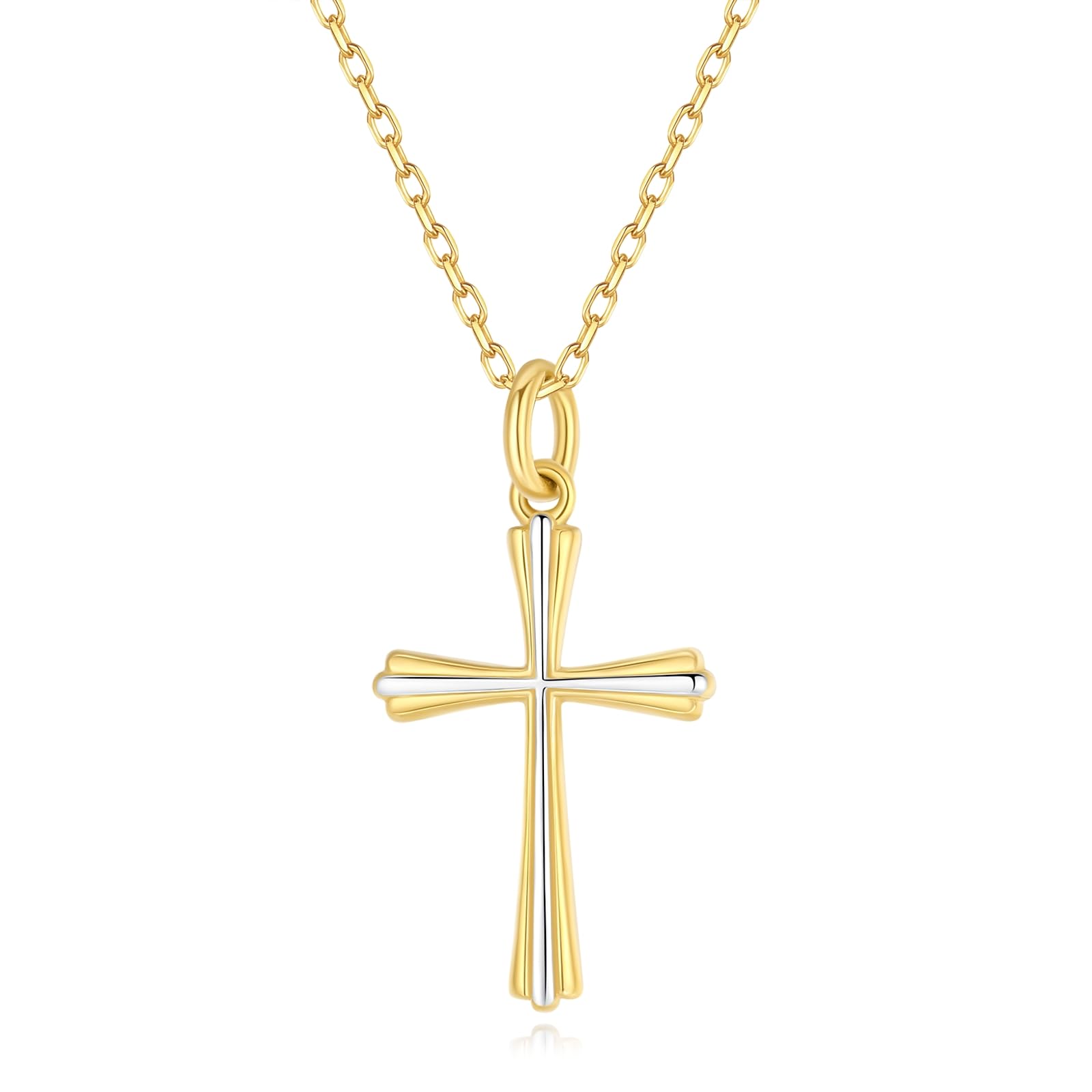 GAVU Collar Oro Mujer con Colgante de Cruz Cristiana, Collar Cruz de Acero Inoxidable Chapado en Oro de 18k para Mujer, Collar Religioso Mujer