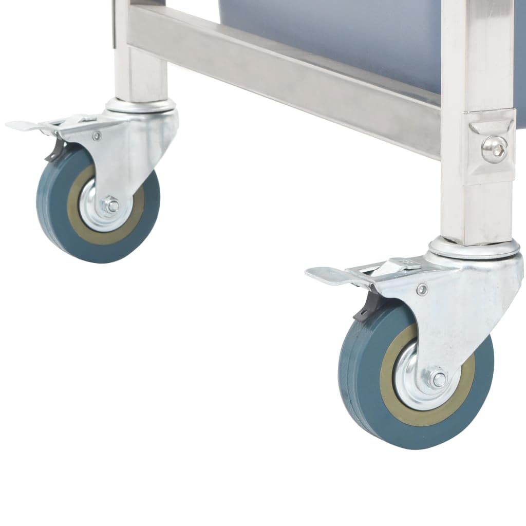 Carro de cocina con ruedas de acero inoxidable con recipientes de plástico, 82 x 43,5 x 93 cm, capacidad de carga de 50 kg, 5 contenedores, 4 ruedas con frenos, espacio de almacenamiento para