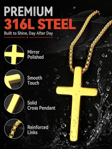 Collier Croix Chrétienne Homme Robuste qui ne Noircit Pas avec l'Or