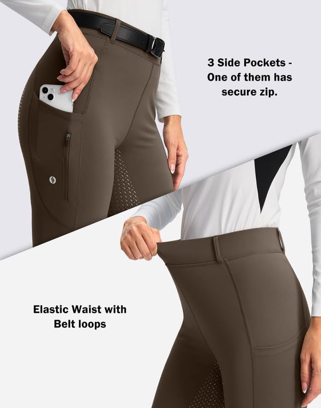 SANTINY Women's Horse Riding Pants Zipper Pockets Silicone Full-Seat Breeches Equestrian Schooling Tights for Women - Image 4
