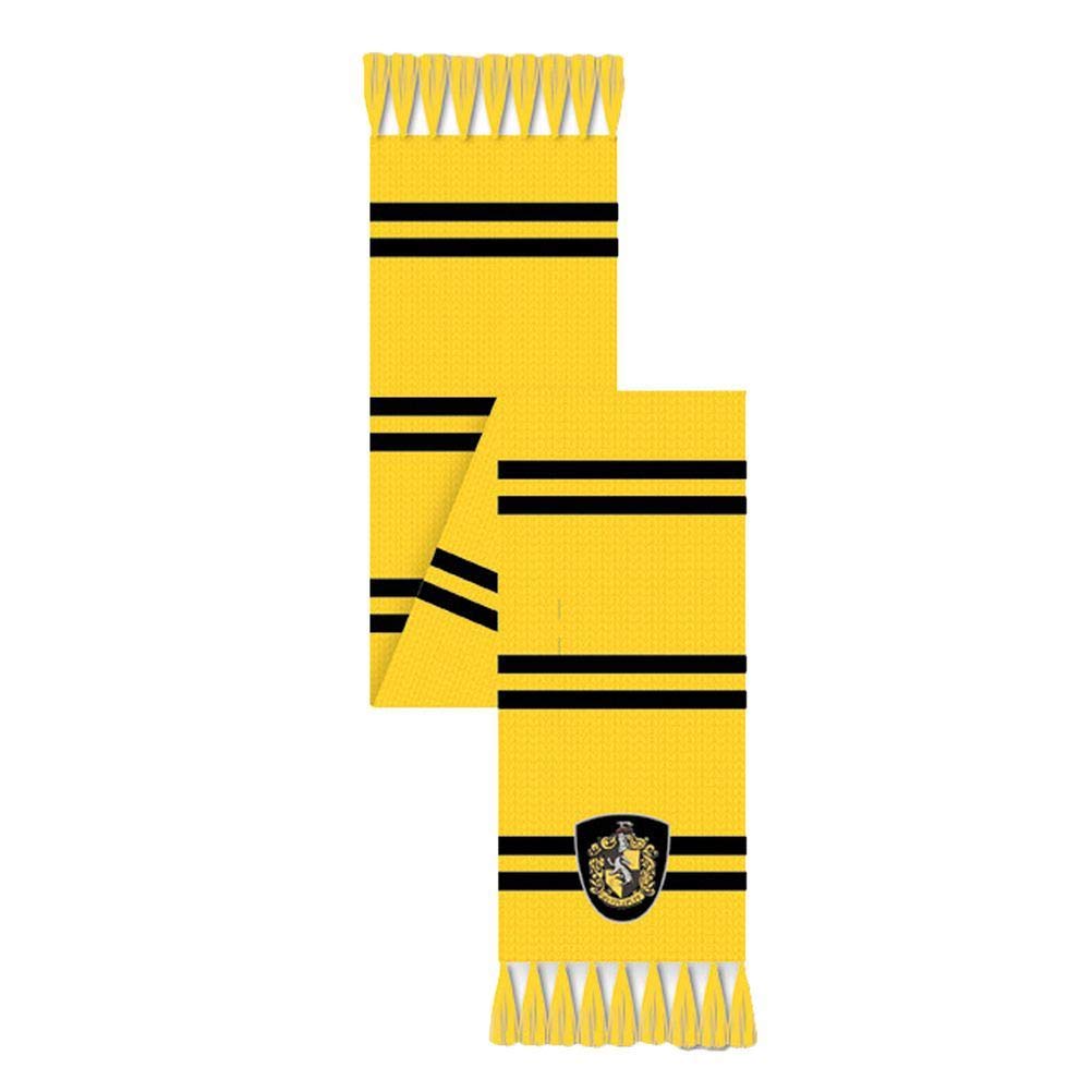 Harry Potter Hufflepuff Premium Knitted Scarf | Officially Licensed | 100% Acrylic Black & Yellow with Crest | One Size for Teens & Adults | Gift for Wizards & Witches