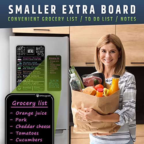 Cute 10"X16" Magnetic Dry-Erase Weekly Menu Blackboard For Kitchen Fridge (With 8 Bright Chalk Markers) & Free Bonus - Grocery/To-Do Lists Board - Daily Dinner Meal Planner Set For Home #TOP3
