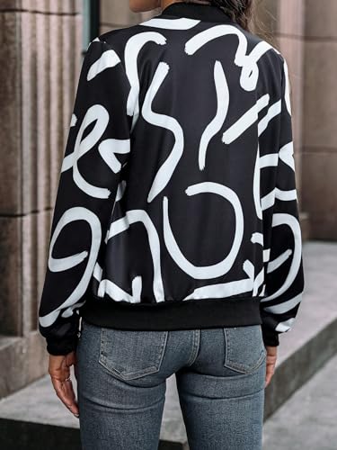 WDIRARA Women's Graphic Print Zip Front Long Sleeve Bomber Jacket Casual Outerwear2