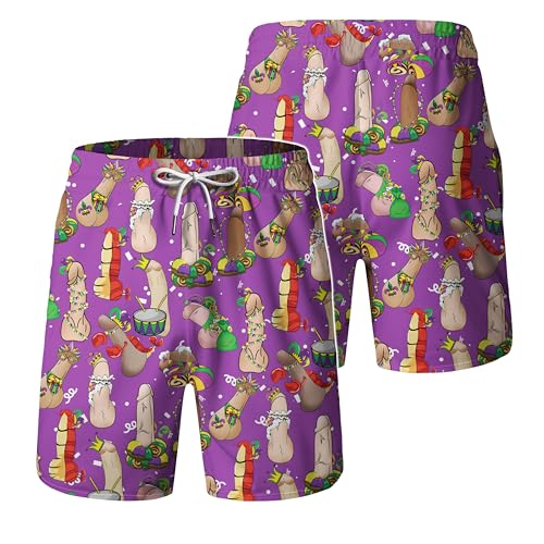 Mens Tropical Mardi Gras Bigfoot Hawaiian Shorts Funny Sasquatch Summer Swim Trunks for Men Beachwear3