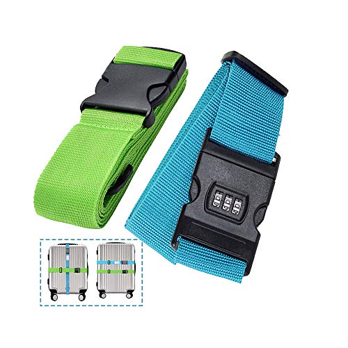 Sangle de Valise, 2 pièces Sangle Valise Voyage avec Code, Ajustable Voyage Mot de Passe Fermer à clé Emballage Ceinture Valise Bagages Sécurité Les Bretelles
