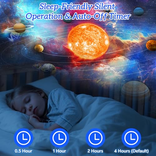 QKTYB Planetarium Projektor, Sternenhimmel Projektor mit 4K HD Planet Discs, 360° Rotierenden Galaxy Projector mit Timer… – Ansicht 4