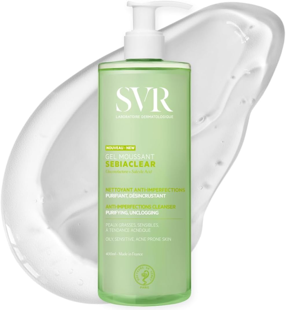 SVR SEBIACLEAR Salicylic Acid Face Wash and Body Wash for Oily, Acne-Prone, and Combination Skin. Purifying, Unclogging Soap-Free Wash Off Foaming Gel Cleanser.