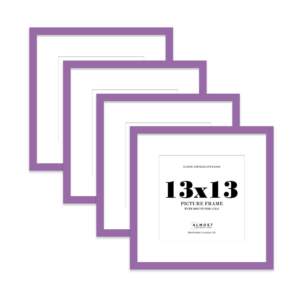 13x13 Purple Picture Frame with Mount for 11x11 Photos, Prints - Modern Square Wall Frame, Set of 4