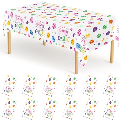 Image of QZYL 12 Pack Easter Tablecloths Rectangular, 54 inch x 108 inch Disposable Easter Tablecloth Easter Decorations, Plastic Eggs Bunny Spring Tablecloth, Easter Table Cloth for Picnic Party Decorations Supplies