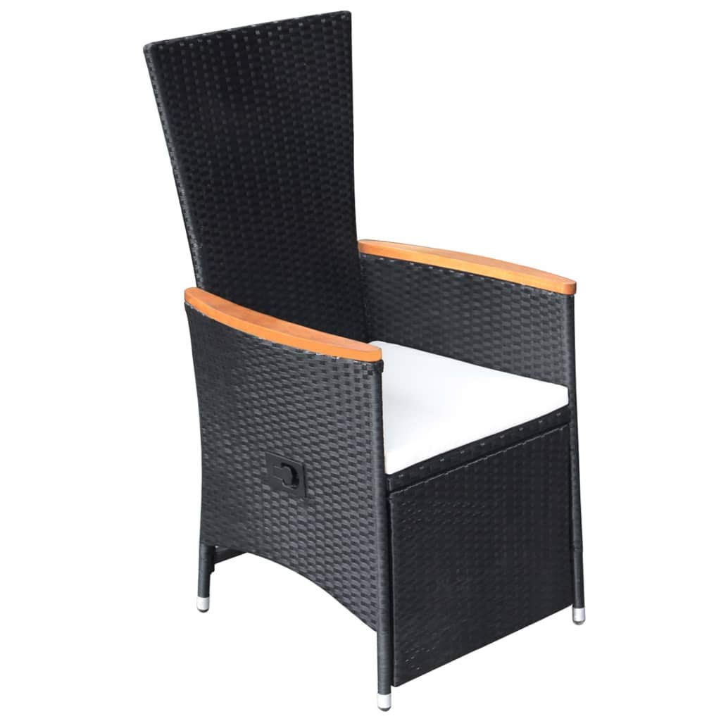 vidaXL 2X Sedie da Giardino Reclinabili con Cuscini Eleganti Resistenti Poltrone Fodere in Poliestere Lavabile in Polyrattan Nero Telaio in Acciaio