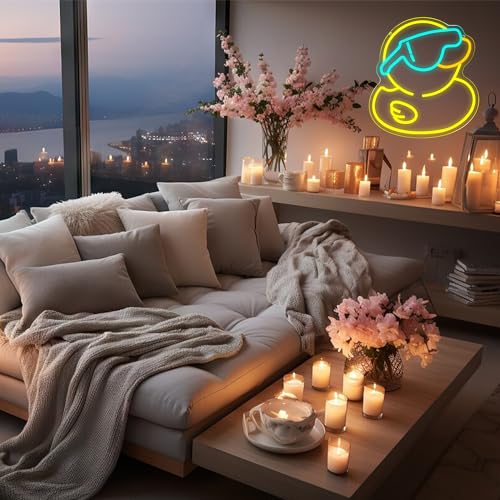 Image of Cool Duck Neon Sign, USB Powered Dimmable LED Neon Light Cute Bathroom Decor for Children, for Rubber Duck Party Decorations Playroom Bedroom Man Cave Decor Bar, Rubber Duck Gifts for Kids(13.3*12in)