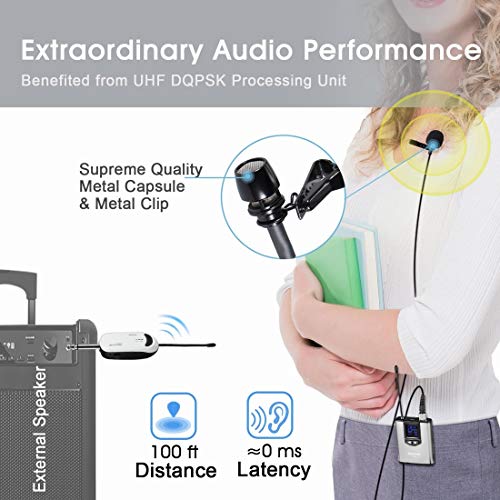 Wireless Headset Lavalier Microphone System -Alvoxcon Dual Wireless Lapel Mic Compatible with iPhone, DSLR Camera, PA Speaker, YouTube, Podcast, Video Recording, Conference, Vlog, Church, Interview - Thumbnail 3