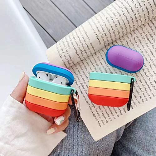 Silicone Case For Airpods Pro, Cute Rainbow Protective Soft Rubber Thick Cover With Anti-Lost Keychain For Kids Teens Girls Boys (Rainbow 01) #TOP3