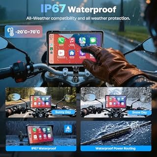 WonVon 7 Inch Wireless Motorcycle Carplay GPS Navigation System with Apple Carplay and Android Auto Portable Screen with Dual Bluetooth, Navigation, Siri, Google Assistant with Magnetic Mount
