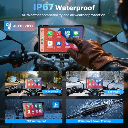 Image of WonVon 7 Inch Wireless Motorcycle Carplay GPS Navigation System with Apple Carplay and Android Auto Portable Screen with Dual Bluetooth, Navigation, Siri, Google Assistant with Magnetic Mount