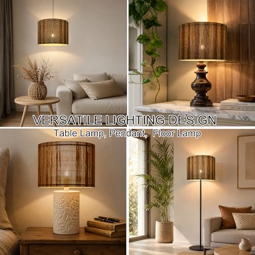 Image of bamboo lamp shade, modern lamp, decorative, red &black stripe,groovy unique,Translucent Barrel, Lamp Replacement Accessories E27, 30x23cm (orange-red)