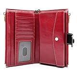 ANDOILT Wallet Women RFID Blocking Genuine Leather Bifold Multi Card Organizer Wristlet Purse Cell P