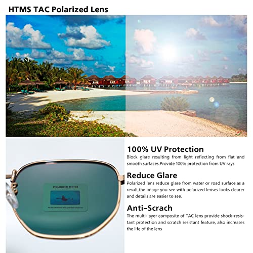 Image of Hipster Hexagonal Polarized Sunglasses Men Women Geometric Square Small Vintage Metal Frame Retro Shade Glasses