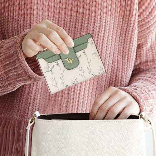 PU Leather Wallet Holder Floral Bifold Clutch for (Green)4
