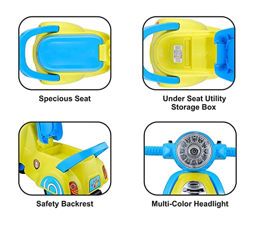 Image of JoyRide Baby Star Ride On with Musical Horn & Light | Backrest and Under Seat Storage for Toys Boys and Girls of Age 1-3 Years, Weight Capacity Up to 20kgs (Yellow)