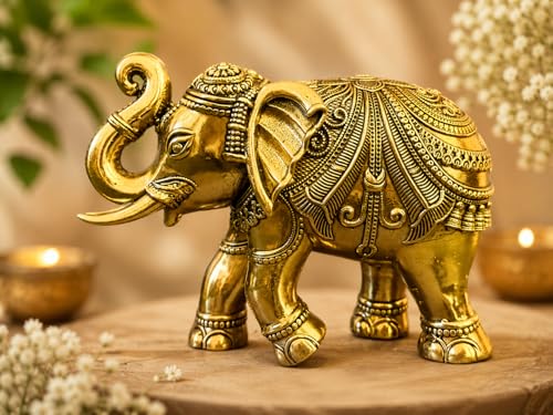 Image of Brass Elephant Statue for Home Decor, Good Luck, Vastu, Feng Shui, Office & Gift - Handmade Decorative Elephant Figurine for Wealth & Prosperity (3 Inch)