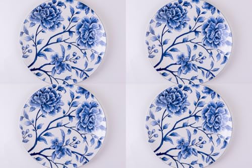 Image of GOLDEN QUEEN'S Handcrafted Dinner Plates: Set of 2 | Perfect for Hosting and Daily Meals | Microwave Safe Plates | 10.5 inch | Serves 2 - Sapphire Bloom Dinner Plates
